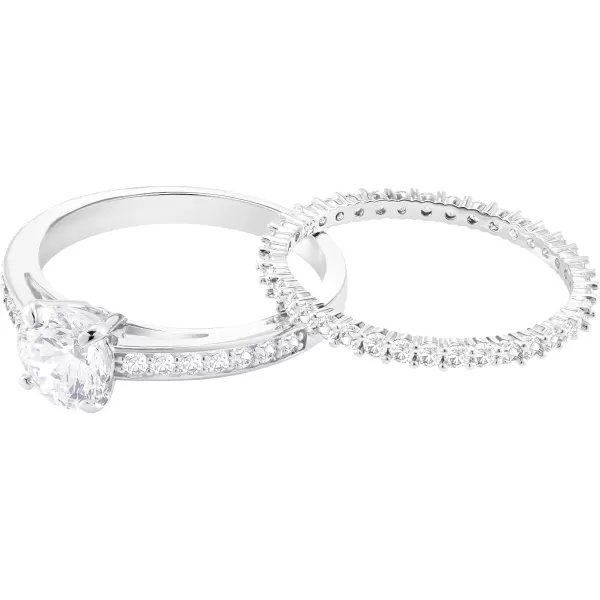 Swarovski Attract Ring Jewelry Collection 2 Piece Ring Set Rhodium Finish Clear CrystalsRound Crystal US 5EU 50