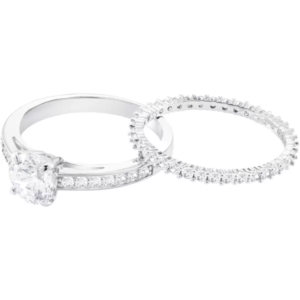 Swarovski Attract Ring Jewelry Collection 2 Piece Ring Set Rhodium Finish Clear CrystalsRound Crystal US 6EU 52