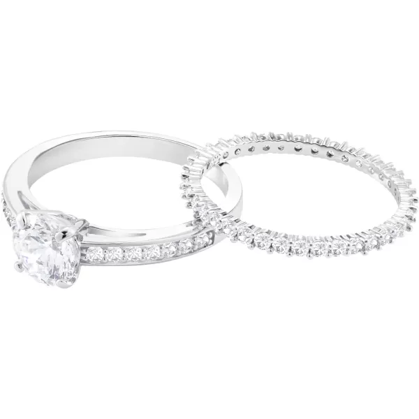 Swarovski Attract Ring Jewelry Collection 2 Piece Ring Set Rhodium Finish Clear CrystalsRound Crystal US 8EU 58