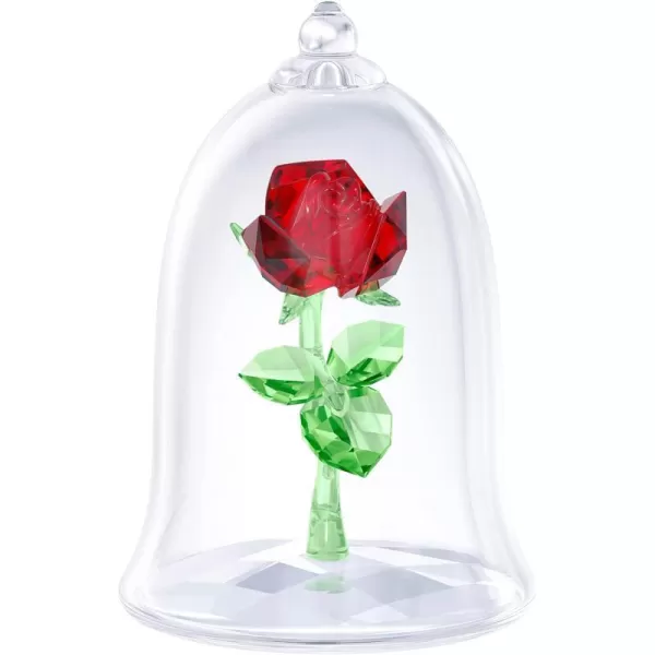 SWAROVSKI Beauty and the Beast Enchanted Rose Red and Green Swarovski Crystal with Clear Base and MouthBlown Glass Bell Jar Part of the Swarovski Beauty and the Beast CollectionBeauty and the Beast