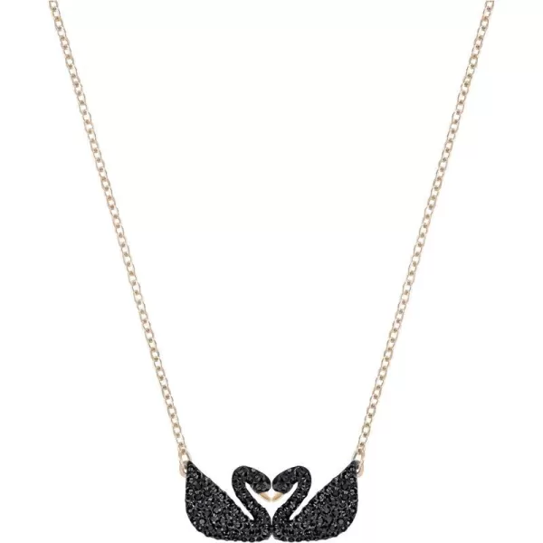 SWAROVSKI Iconic Swan Necklace and Earrings Collection Rose Gold Tone Finish Black CrystalsDouble Swan Necklace