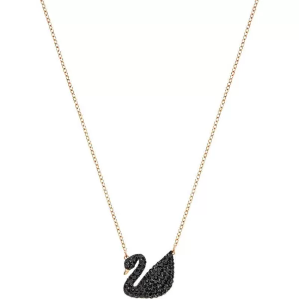 SWAROVSKI Iconic Swan Necklace and Earrings Collection Rose Gold Tone Finish Black CrystalsSingle Swan Necklace