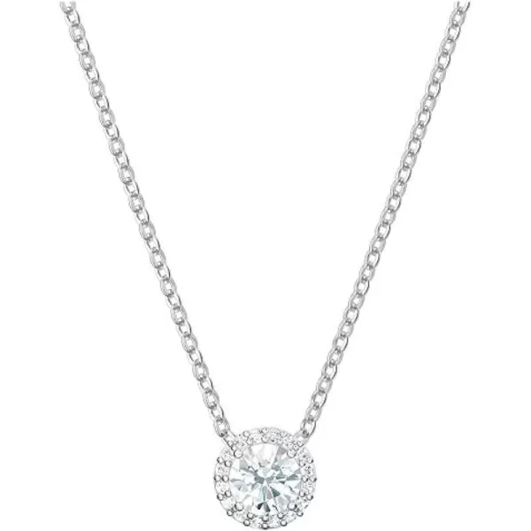 Swarovski Angelic Pendant with Circular Clear Crystal and Clear Crystal Pav on a Rhodium Plated ChainPendant Necklace