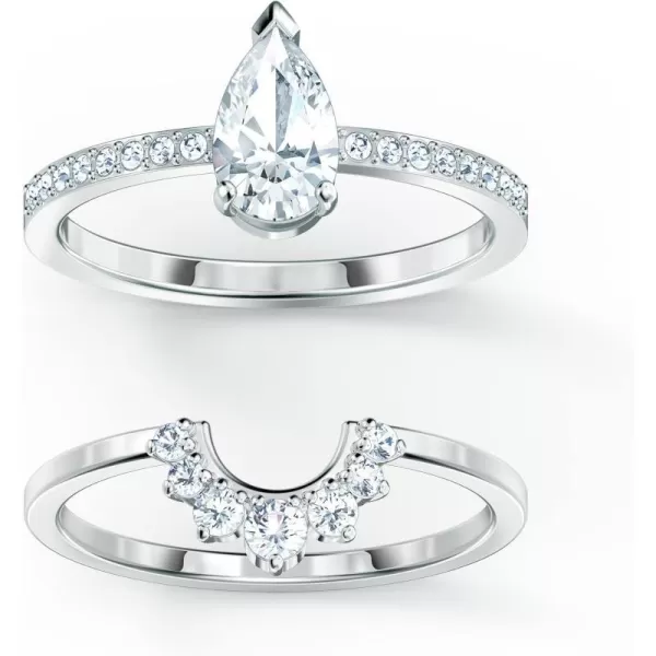 Swarovski Attract Ring Jewelry Collection 2 Piece Ring Set Rhodium Finish Clear CrystalsPear Shaped US 5EU 50