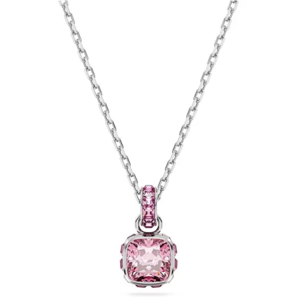 Swarovski Birthstone pendant Square cut October Pink Rhodium FinishedSwarovski Birthstone pendant Square cut October Pink Rhodium Finished