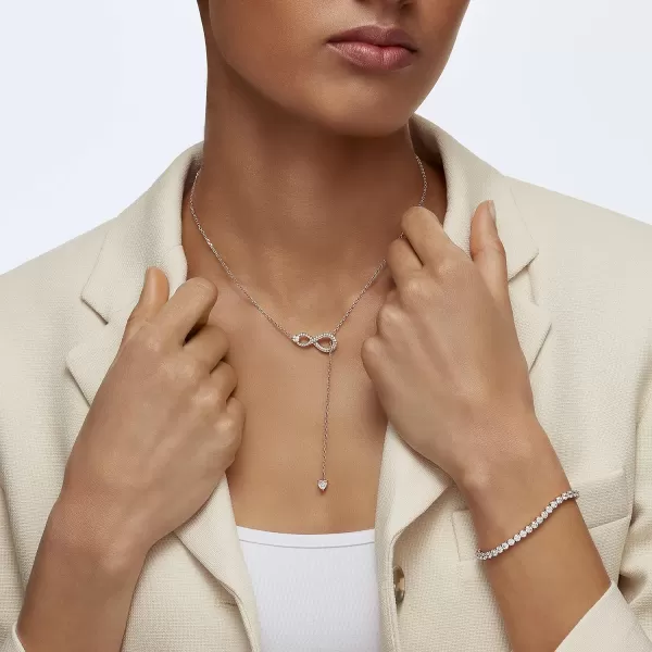 SWAROVSKI Infinity Twist Jewelry Collection Bracelets amp Necklaces Rhodium amp Rose Gold Tone Finish Clear CrystalsY Necklace  Rose Gold Tone