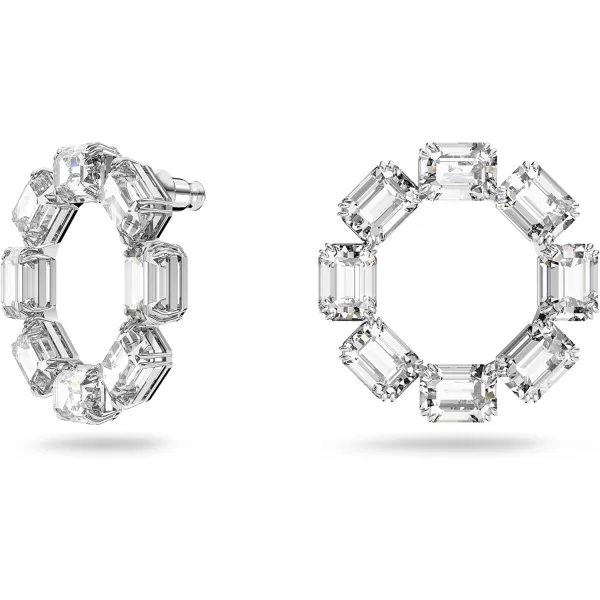 SWAROVSKI Womens Millenia Circle Earrings Rhodium FinishHoop Earrings  Clear Crystals