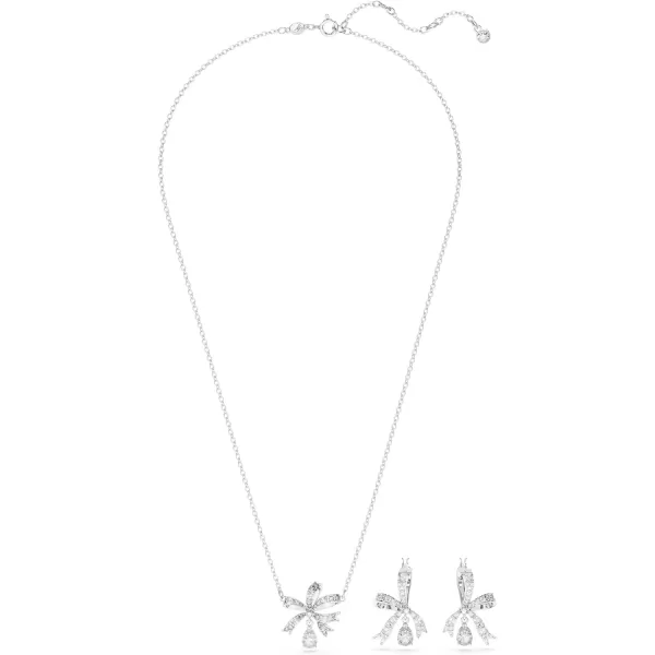 Swarovski Volta Necklace and Earrings Jewelry Set with Crystal Bow MotifRhodium Finish