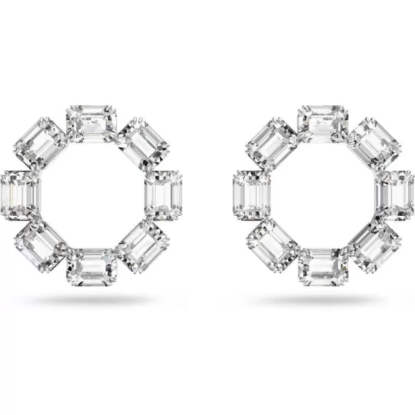 SWAROVSKI Womens Millenia Circle Earrings Rhodium FinishHoop Earrings  Clear Crystals