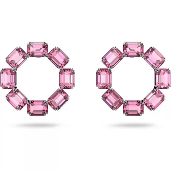 SWAROVSKI Womens Millenia Circle Earrings Rhodium FinishHoop Earrings  Pink Crystals