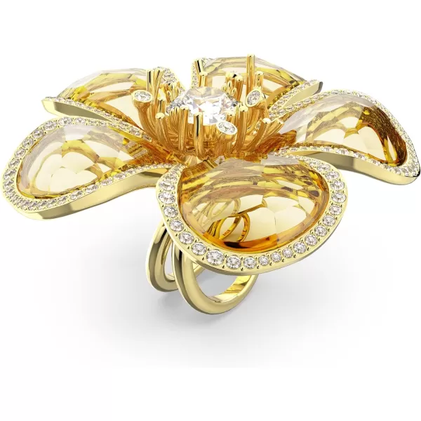 SWAROVSKI Florere Cocktail Ring Yellow Flower Motif on a GoldTone Finished Double BandUS Size 5 EU 50