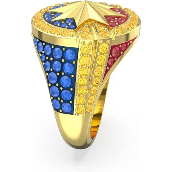 SWAROVSKI Marvel Ring Captain Marvel Gold Star Motif Multicolored Crystals GoldTone Finished SettingUS Size 6 EU 52