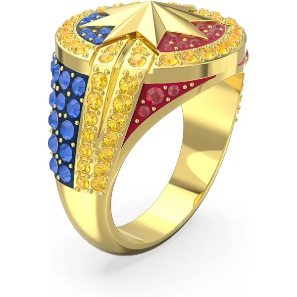 SWAROVSKI Marvel Ring Captain Marvel Gold Star Motif Multicolored Crystals GoldTone Finished SettingUS Size 6 EU 52