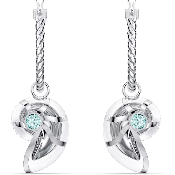 SWAROVSKI Womens Shell Jewelry Collection Rhodium Finish Aqua Blue CrystalsNautilus Shell Earrings