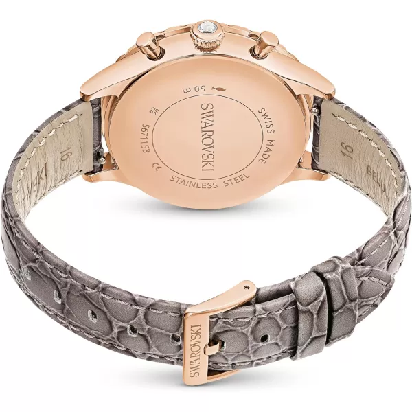 Swarovski Octea Chrono Watch Swiss Made Leather Strap Gray Rose GoldTone FinishSwarovski Octea Chrono Watch Swiss Made Leather Strap Gray Rose GoldTone Finish