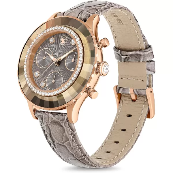 Swarovski Octea Chrono Watch Swiss Made Leather Strap Gray Rose GoldTone FinishSwarovski Octea Chrono Watch Swiss Made Leather Strap Gray Rose GoldTone Finish