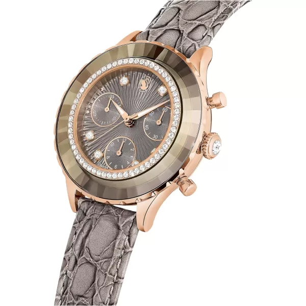 Swarovski Octea Chrono Watch Swiss Made Leather Strap Gray Rose GoldTone FinishSwarovski Octea Chrono Watch Swiss Made Leather Strap Gray Rose GoldTone Finish