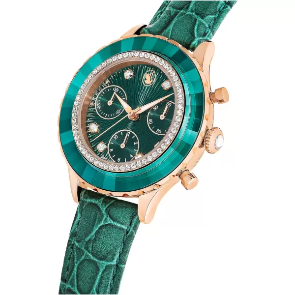 Swarovski Octea Chrono Watch Swiss Made Leather Strap Green Rose GoldTone FinishSwarovski Octea Chrono Watch Swiss Made Leather Strap Green Rose GoldTone Finish