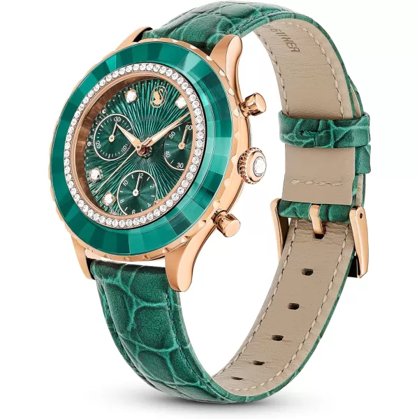 Swarovski Octea Chrono Watch Swiss Made Leather Strap Green Rose GoldTone FinishSwarovski Octea Chrono Watch Swiss Made Leather Strap Green Rose GoldTone Finish