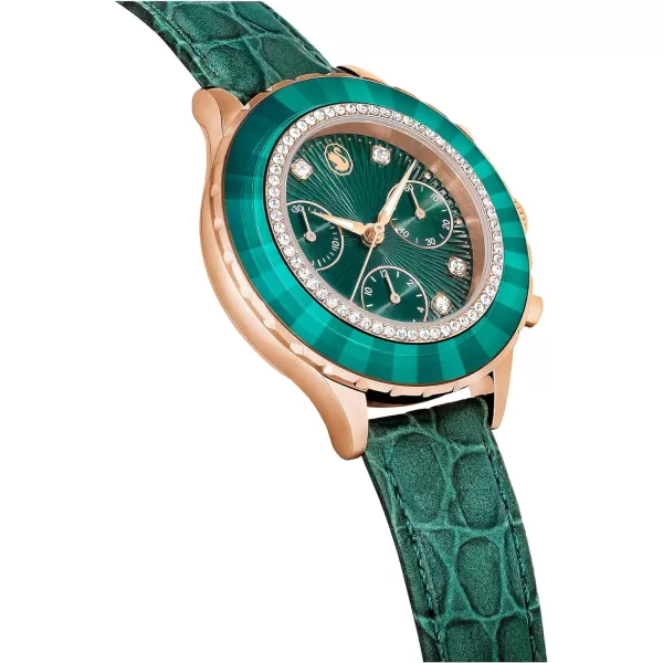 Swarovski Octea Chrono Watch Swiss Made Leather Strap Green Rose GoldTone FinishSwarovski Octea Chrono Watch Swiss Made Leather Strap Green Rose GoldTone Finish