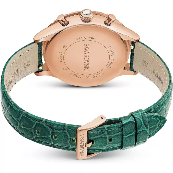 Swarovski Octea Chrono Watch Swiss Made Leather Strap Green Rose GoldTone FinishSwarovski Octea Chrono Watch Swiss Made Leather Strap Green Rose GoldTone Finish