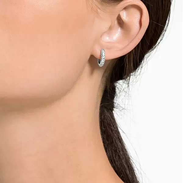 Swarovski Stone Crystal Pierced Hoop Earring Jewelry CollectionRhodium Tone Finish