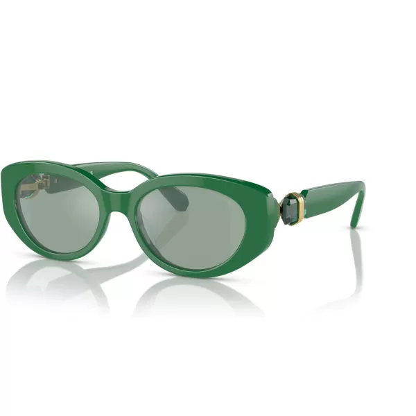 Swarovski Womens Sk6002 Oval SunglassesDark GreenAzure Internal Mirrored Silver