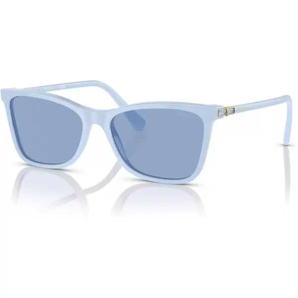 Swarovski Womens Sk6004 Rectangular SunglassesClear BlueLight Blue Mirrored Silver