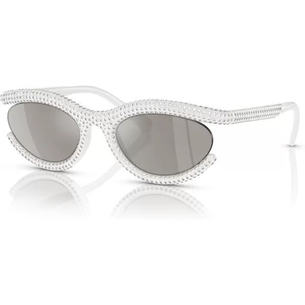 Swarovski Womens Sk6006 Oval SunglassesMilky WhiteLight Grey Mirrored Silver