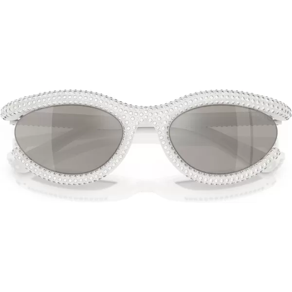 Swarovski Womens Sk6006 Oval SunglassesMilky WhiteLight Grey Mirrored Silver