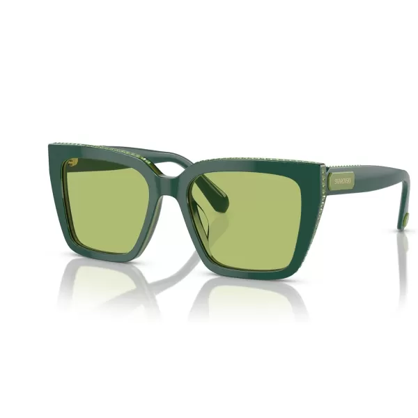 Swarovski Womens Sk6013 Square SunglassesGreenLight Green Mirrored Silver