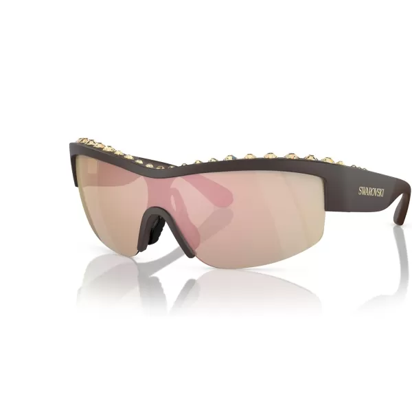 Swarovski Womens Sk6014 Rectangular SunglassesMatte BrownDark Brown Mirrored Rose Gold