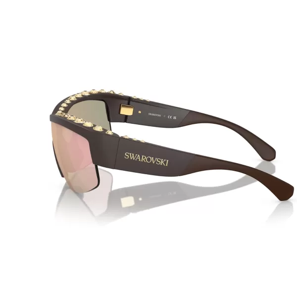 Swarovski Womens Sk6014 Rectangular SunglassesMatte BrownDark Brown Mirrored Rose Gold