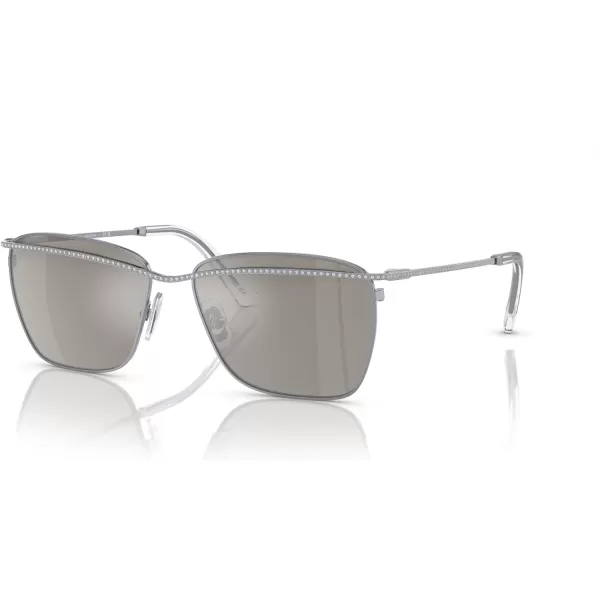 Swarovski Womens Sk7006 Rectangular SunglassesDark SilverLight Grey Mirrored Silver