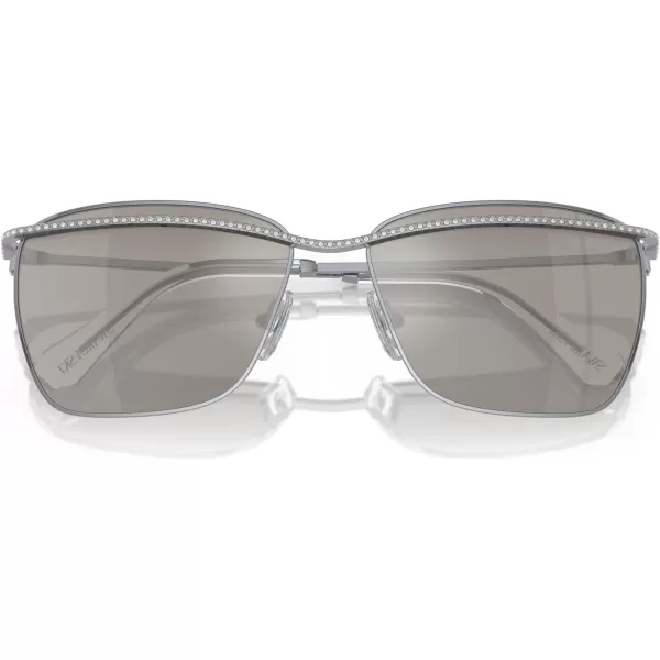 Swarovski Womens Sk7006 Rectangular SunglassesDark SilverLight Grey Mirrored Silver