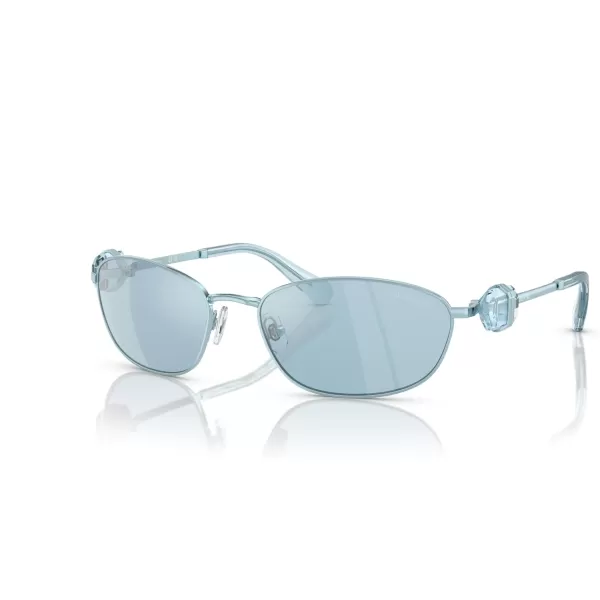 Swarovski Womens Sk7010 Oval SunglassesLight BlueLight Blue Mirrored Silver