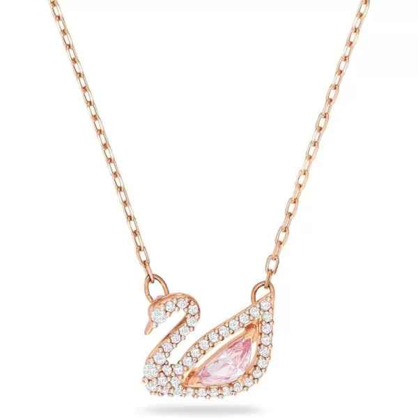 SWAROVSKI Dazzling Swan Jewelry Collection Blue Crystals Pink Crystals Clear CrystalsPendant Necklace  Rose Gold Tone