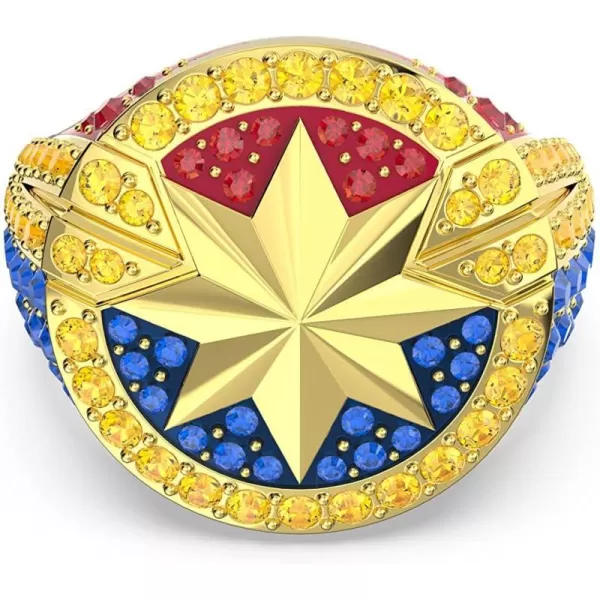 SWAROVSKI Marvel Ring Captain Marvel Gold Star Motif Multicolored Crystals GoldTone Finished SettingUS Size 6 EU 52