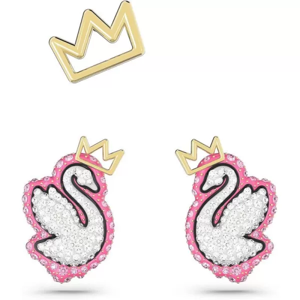 SWAROVSKI Pop Swan Pierced Stud Earrings with Swarovski Swan Motif Pink and Clear CrystalsEarrings