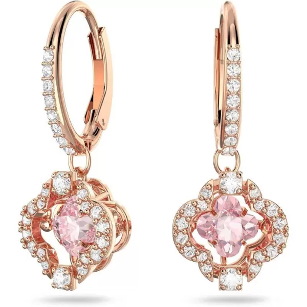 SWAROVSKI Sparkling Dance Clover Necklace Earrings and Bracelet Jewelry Collection Rose Gold Tone Finish Pink Crystals Clear CrystalsPierced Earrings