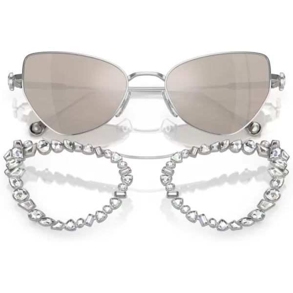 Swarovski Womens Sk 7011 with Crystal Clipon Butterfly SunglassesSilverClear Mirrored Real Platinum