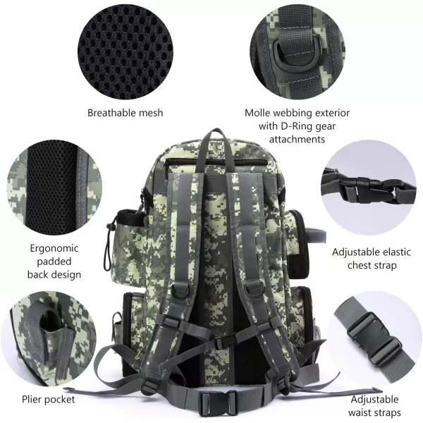 BASSDASH Fishing Tackle Backpack Water Resistant Tactical Bag Soft Tackle Box with Rod Holder and Protective Rain CoverJungle Camo Backpack 3600 With 3 Trays