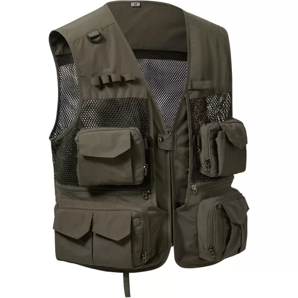 BASSDASH Mens Womens Utility Fishing Cargo Vest Outdoor Safari Photography Work Vest with Multi Pockets Mesh Back FV14Army Green