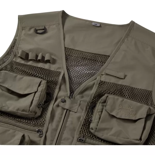 BASSDASH Mens Womens Utility Fishing Cargo Vest Outdoor Safari Photography Work Vest with Multi Pockets Mesh Back FV14Army Green