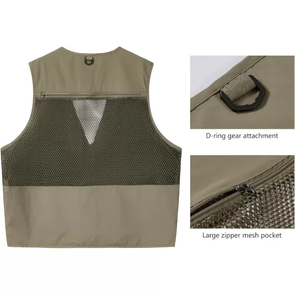 BASSDASH Mens Womens Utility Fishing Cargo Vest Outdoor Safari Photography Work Vest with Multi Pockets Mesh Back FV14Khaki