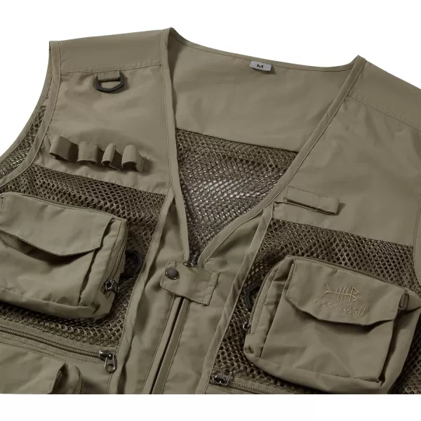 BASSDASH Mens Womens Utility Fishing Cargo Vest Outdoor Safari Photography Work Vest with Multi Pockets Mesh Back FV14Khaki