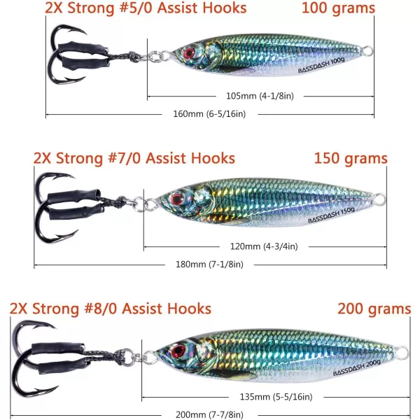 Bassdash Shadow Vertical Jigs Slow Jigging Lures Jerkbaits 100150200 Grams for Saltwater Freshwater Fishing