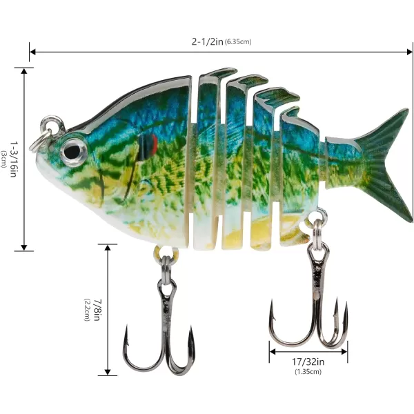 Bassdash SwimPanfish 25034oz Hard Bluegill Swimbaits Multi Jointed Topwater Trout Bass Fishing Crank LurePack of 4BGSP