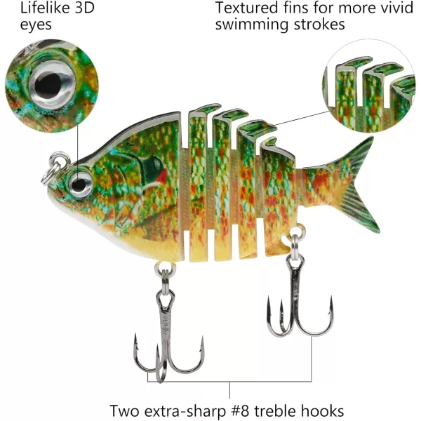 Bassdash SwimPanfish 25034oz Hard Bluegill Swimbaits Multi Jointed Topwater Trout Bass Fishing Crank LurePack of 4BGSP