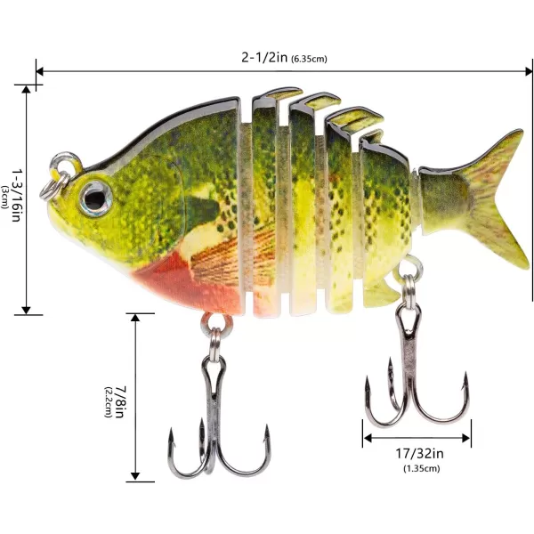 Bassdash SwimPanfish 25034oz Hard Bluegill Swimbaits Multi Jointed Topwater Trout Bass Fishing Crank LurePack of 4BLPR